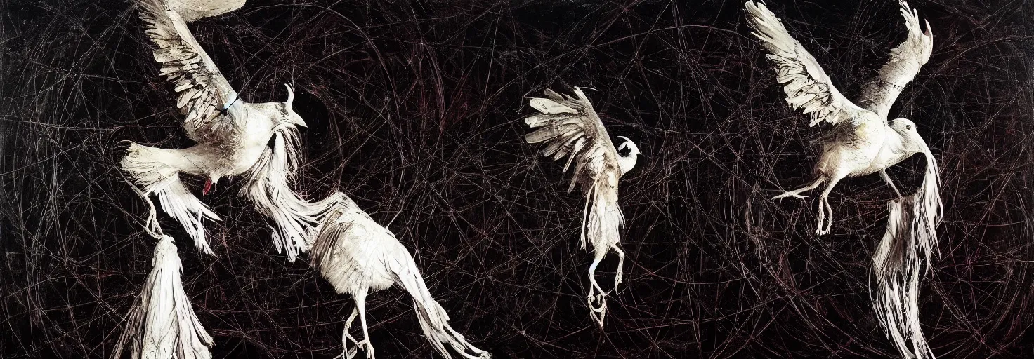 Image similar to artemixel, white crow bringing rabbit leg to a occult witch by android jones and m. c. escher collaboration, futurist, digital art, dramatic lighting by nicola samori and jeffrey smith, oil on canvas