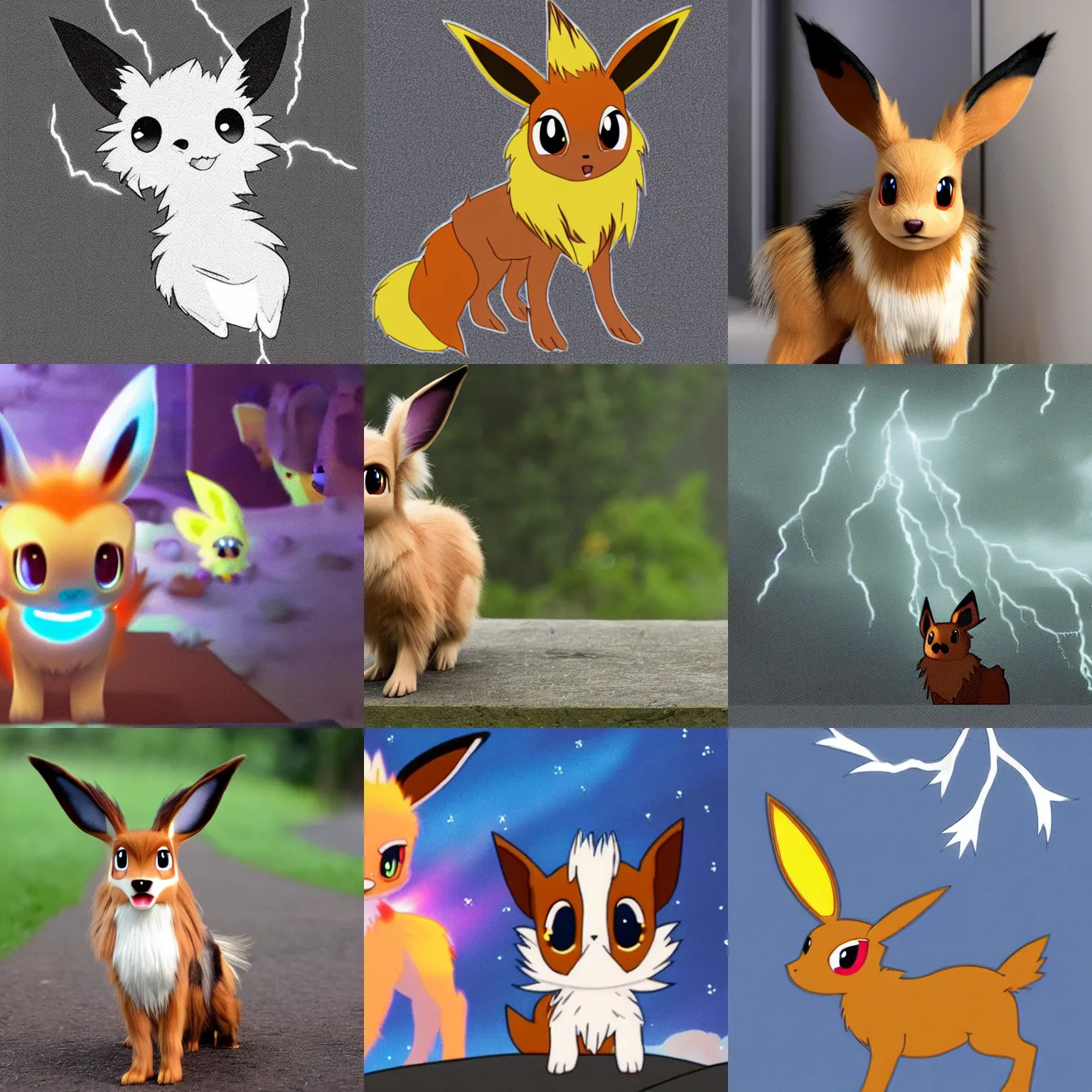 Prompt: Eevee shocked by lightning