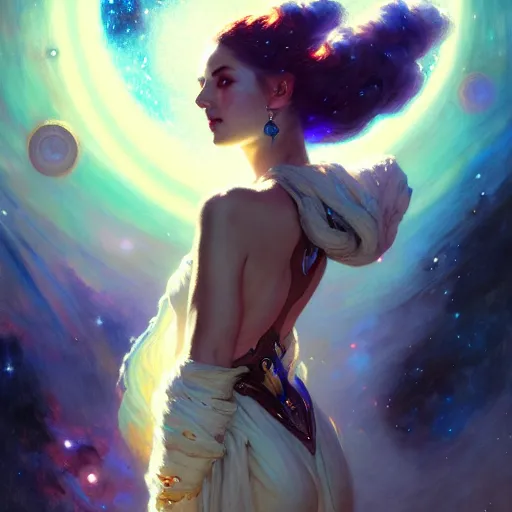 Image similar to celestial goddess, beautiful girl, galactic throne, in a galaxy, realistic, serov, surikov, vasnetsov, repin, kramskoi, charlie bowater, tom bagshaw, norman rockwell, octane rendered, unreal engine, illustration, trending on artstation, masterpiece, 8 k