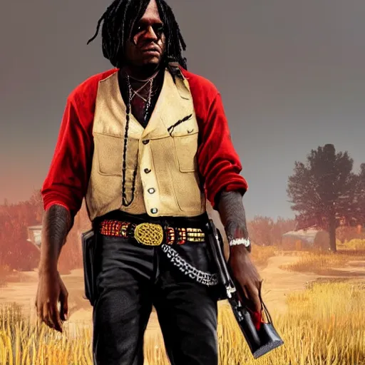 Image similar to Rapper Chief Keef In red dead redemption 2 digital art 4K quality super realistic