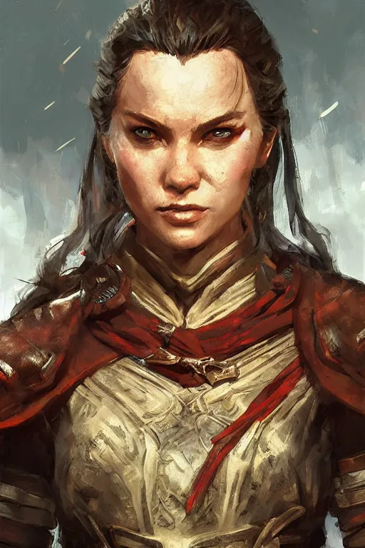 Image similar to the elder scrolls vi, charismatic rugged female nord warrior portrait, illustration, highly saturated colors, rim light, top light, perfectly shaded, soft painting, art by krenz cushart and wenjun lin