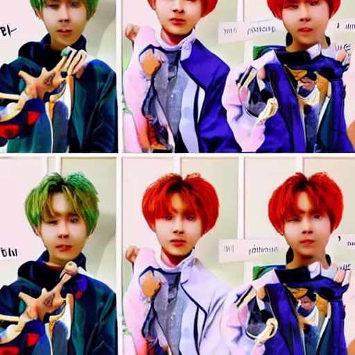 Prompt: haechan from nct in the backrooms doing random poses, different angles, different art styles, color restoration
