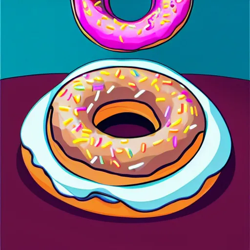 Image similar to a donut inside of a bed, cartoon, 4 k, poster art