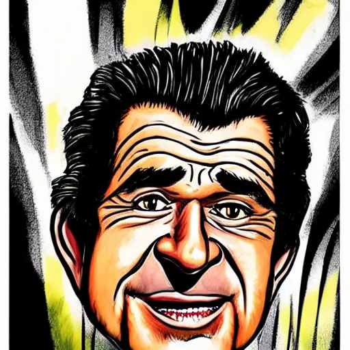 Image similar to a caricature illustration of mel gibson