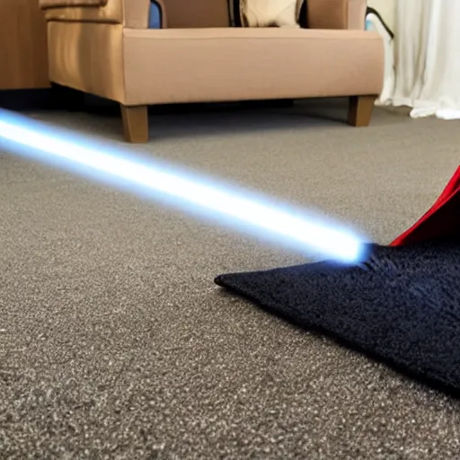 Prompt: a photo of darth vader vaccuming the carpet