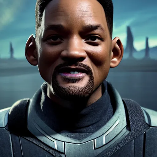 Image similar to will smith as a jedi, starwars, hyper detailed, digital art, trending in artstation, cinematic lighting, studio quality, smooth render, unreal engine 5 rendered, octane rendered