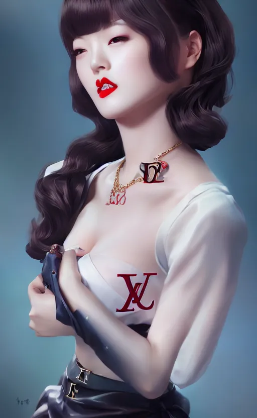 Image similar to a pin up and beautiful fashion charming dreamlke korea girl with lv jewelry, character art, art by artgerm lau and wlop and and ilya kuvshinov and john singer sargent, hyperdetailed, 8 k realistic, symmetrical, frostbite 3 engine, cryengine, dof, trending on artstation, digital art