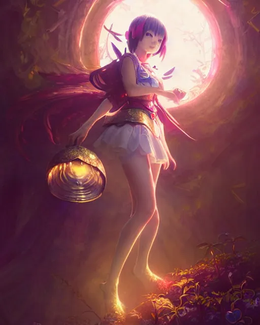 Image similar to mirei kiritani as anime girl, mushroom kingdom, fantasy character portrait, concept art, sorceress, magical aura, bright, interesting angle, intricate details, highly detailed by greg rutkowski, gaston bussiere, simon bisley