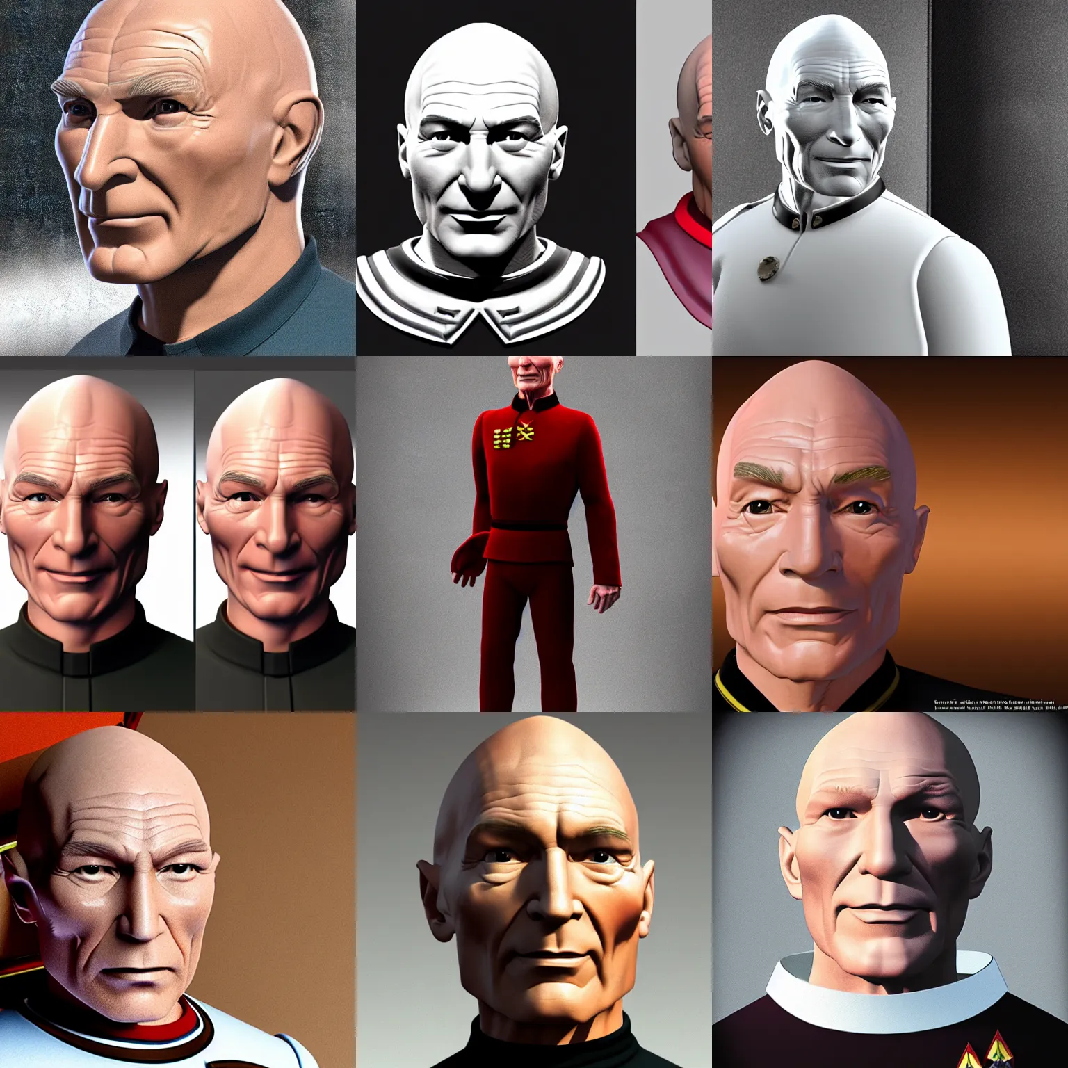 Prompt: a 3D render of Captain Picard