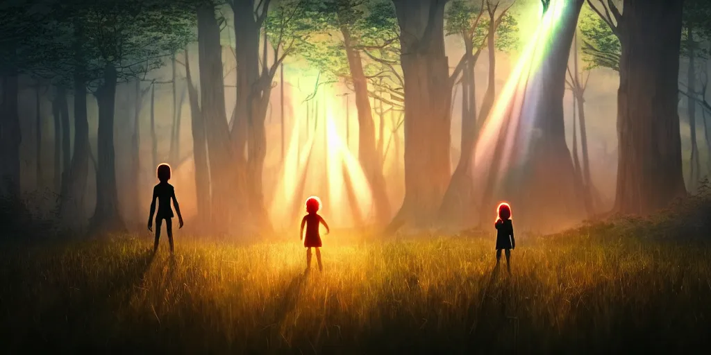 Image similar to sci - fi scene future new york, one little girl holding the hand of an iron giant robot, forest punk, crepuscular rays, epic scene, hyper realistic, photo realistic, overgrowth, cinematic atmosphere, ethereal lighting,