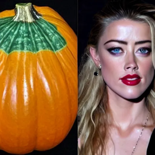 Image similar to a [ gourd ] carved shaped to look like ( amber heard ) face hybrid intercross