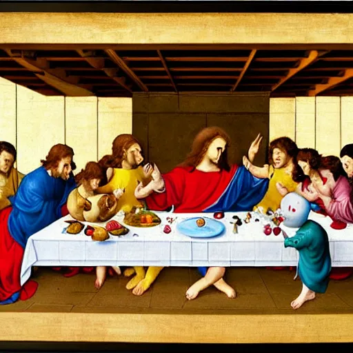 Prompt: pikachu and jigglypuff recreate da vinci's last supper, photorealistic, detailed image, 4 k