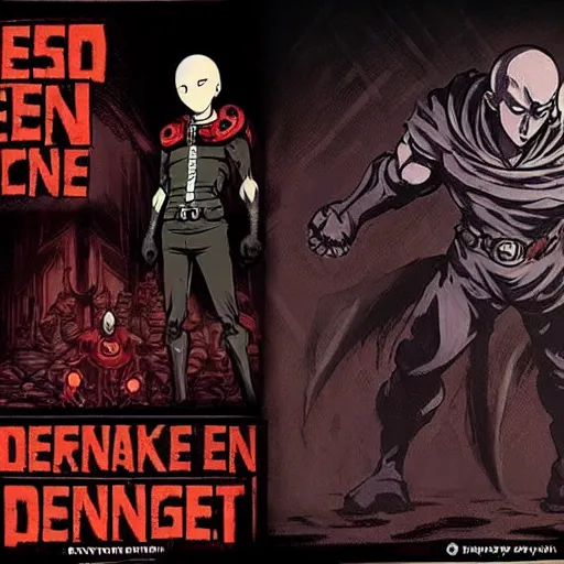 Image similar to concept art of one punch man as a boss in darkest dungeon, highly detailed, dark atmosphere, 2 d, cosmic horror, body horror, lovecraft mythos