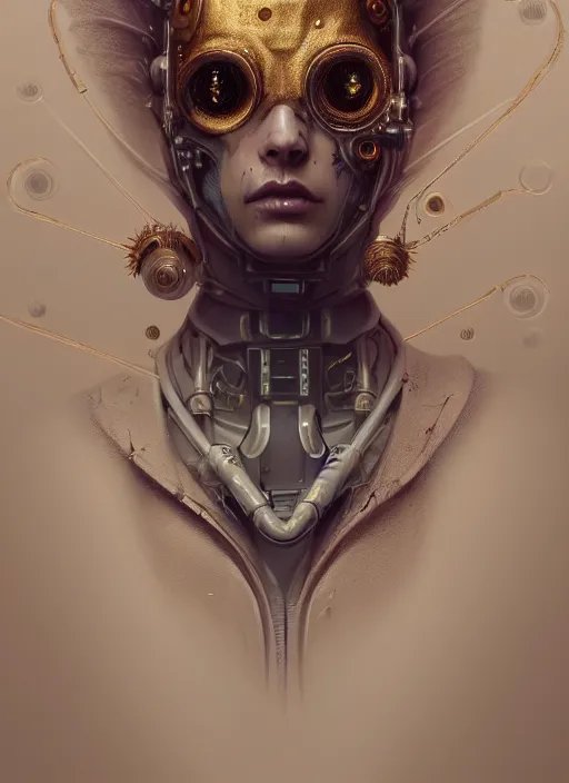 Image similar to soft lustrous hard tech ivory biotech raver gutter punk cyborg bioweapon, golden ratio, details, sci - fi, dark fantasy, cyberpunk, intricate, decadent, ornate, highly detailed, digital painting, octane render, 8 k, artstation, concept art, smooth, sharp focus, illustration, art by artgerm, loish, wlop