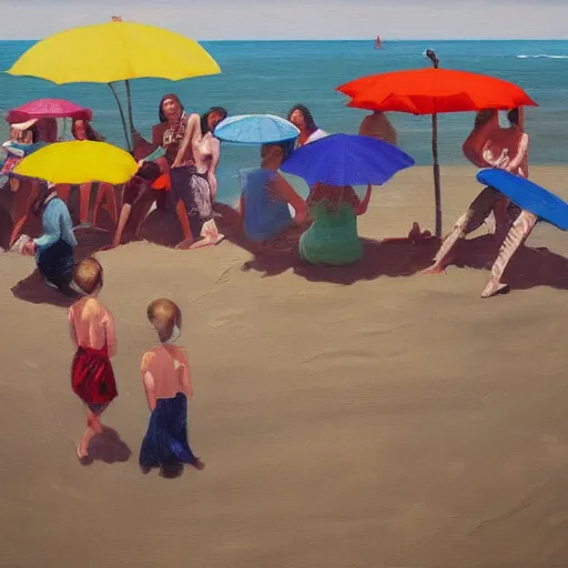 Image similar to a painting of people on a beach with umbrellas, a detailed painting by Emily Mason, featured on tumblr, action painting, detailed painting, oil on canvas, painterly