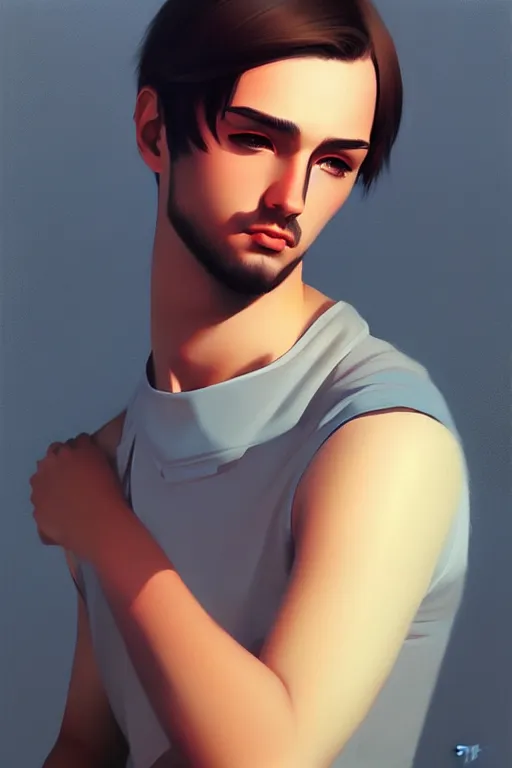 Prompt: attractive male, painting by ilya kuvshinov