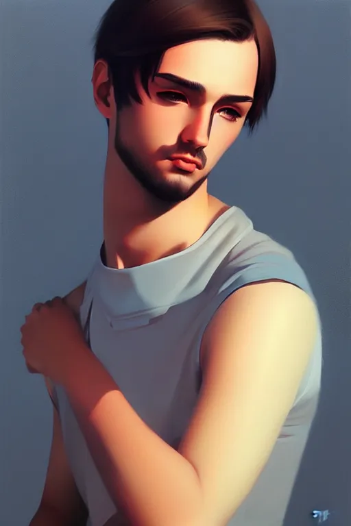 Image similar to attractive male, painting by ilya kuvshinov