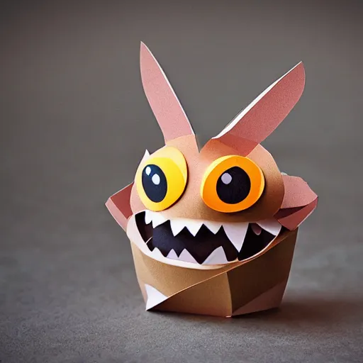 Prompt: paper model of a cute monster, product photo, crisp