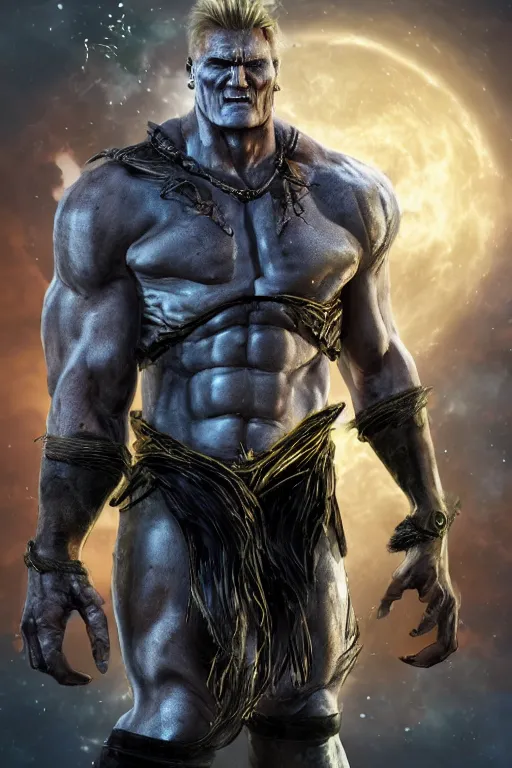 Image similar to portrait of dolph lundgren as destruction of the endless, the sandman, herculean thanos, conan the barbarian, second life avatar, the sims 4