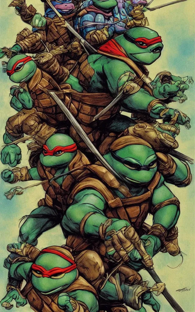 Image similar to teenage mutant ninja turtle design by drew struzan