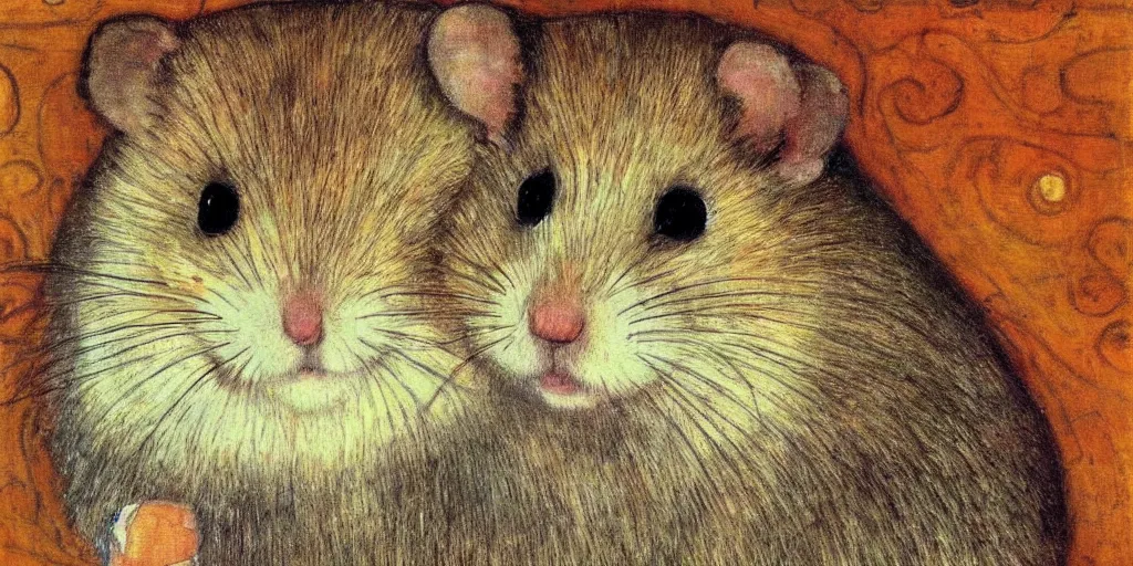 Image similar to a cute little hamster by klimt, gustav, art nouveau, symbolism, portrait