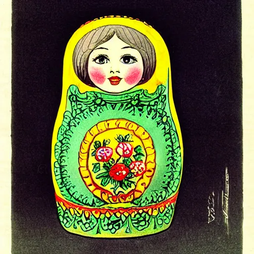 Image similar to a matryoshka doll, drawn by john tenniel