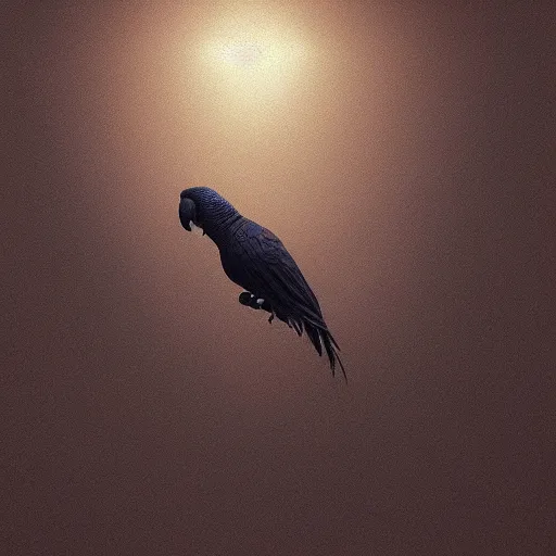 Prompt: creepy paranoid parrot, ethereal, extremely high detail, photorealistic, cinematic lighting, artstation, octane render, art by Zdzisław Beksiński