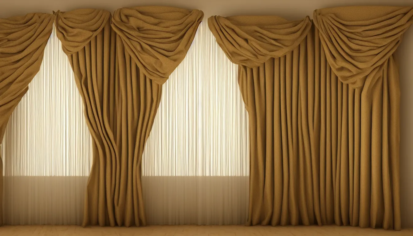 Image similar to symetrical, luxurious night curtains, house interior, design very detailed, high resolution, 8 k