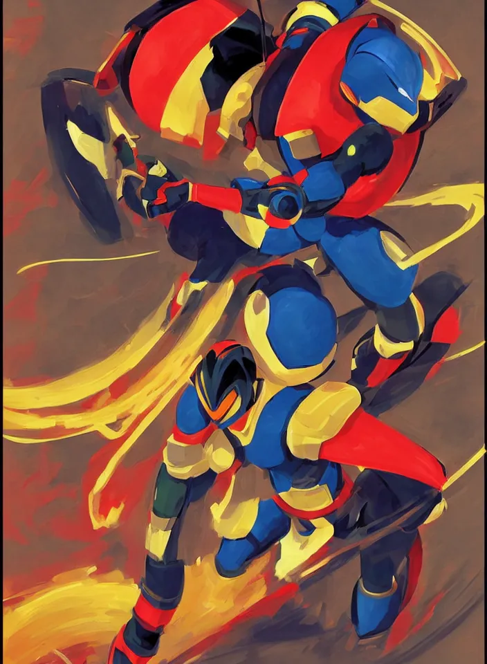 Prompt: orientalist painting of a ninja megaman x zero, in the style of syd mead, by greg tocchini, by james gilleard, by joe fenton