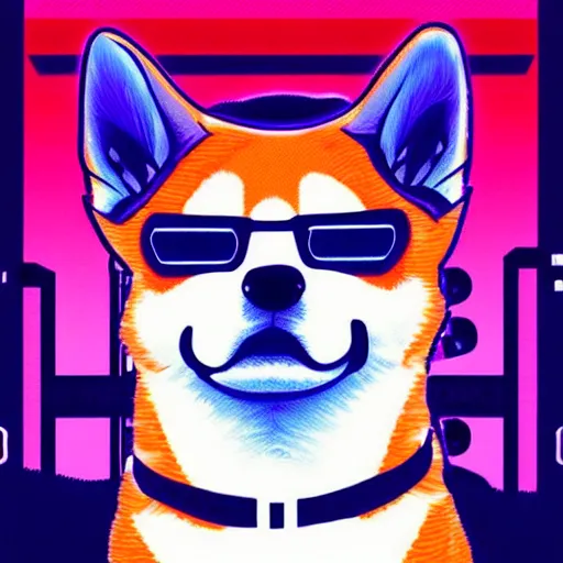 Prompt: Shiba inu, cyberpunk glitchcore synthwave art, trending on ArtStation