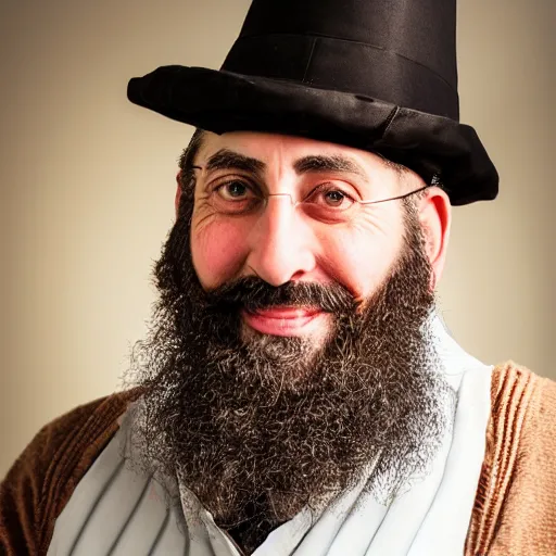 Prompt: award winning anachrome studio portrait of an a bearded jewish rabbi with warm and loving eyes