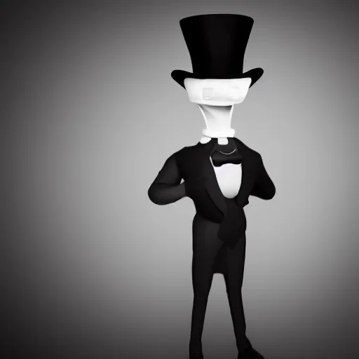 Prompt: a stylized image of a man in a top hat, a 3D render by Arent Arentsz, deviantart contest winner, altermodern, black background, goth, dark