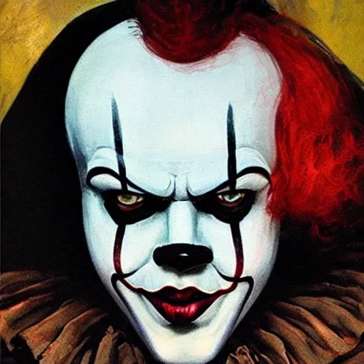 Prompt: portrait of pennywise mixed with batman by abbey edwin austin