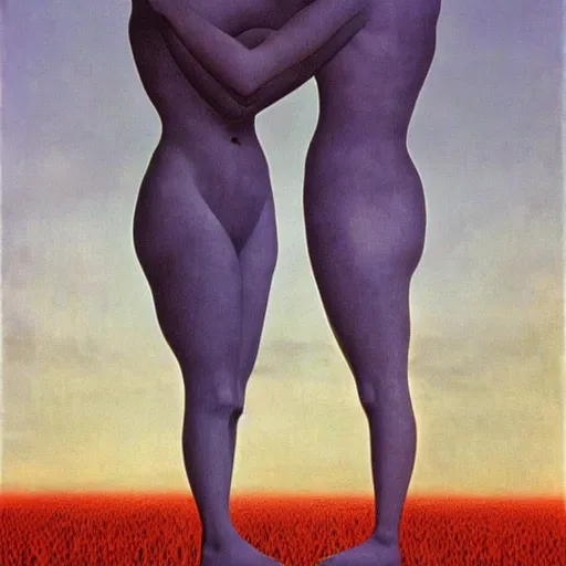 Prompt: the lovers by rene magritte and beksinski