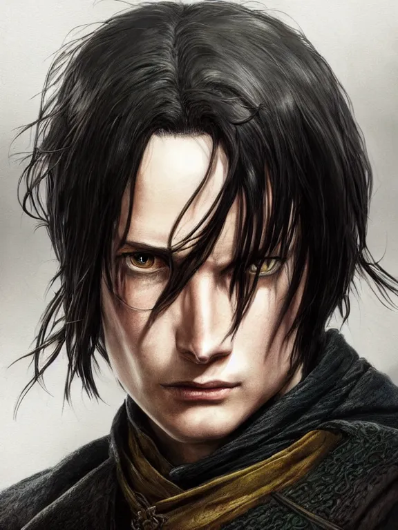 Prompt: levi ackerman, the lord of the rings, hyper detailed,, 8 k realistic, trending in artstation, digital painting, studio quality, cryengine, frostbite 3 engine, character design, smooth, sharp focus, art by artgerm and greg rutkowski and alphonse mucha and ian sprigger and wlop and krenz cushart