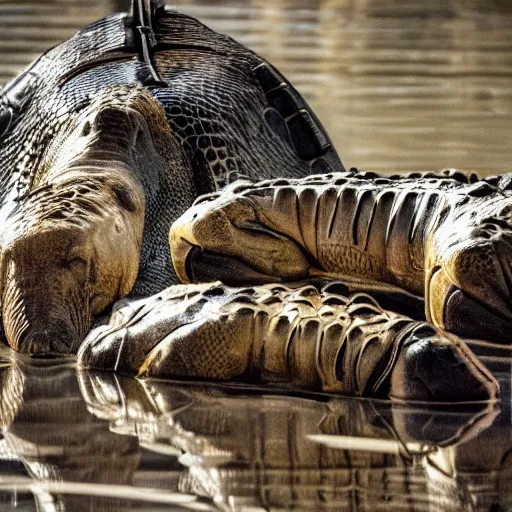 Prompt: man's face with clocks covering his eyes walking near lake with crocodiles, high detail, soft lighting, intricate, 8 k