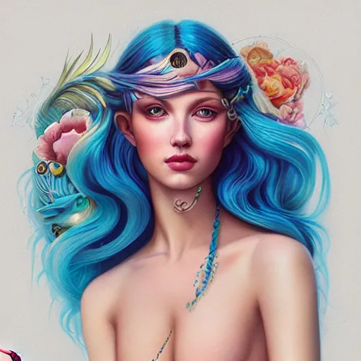 Prompt: mermaid portrait, Pixar style, by Tristan Eaton Stanley Artgerm and Tom Bagshaw.