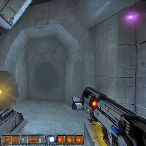Prompt: Portal 3, in game screenshot, source engine