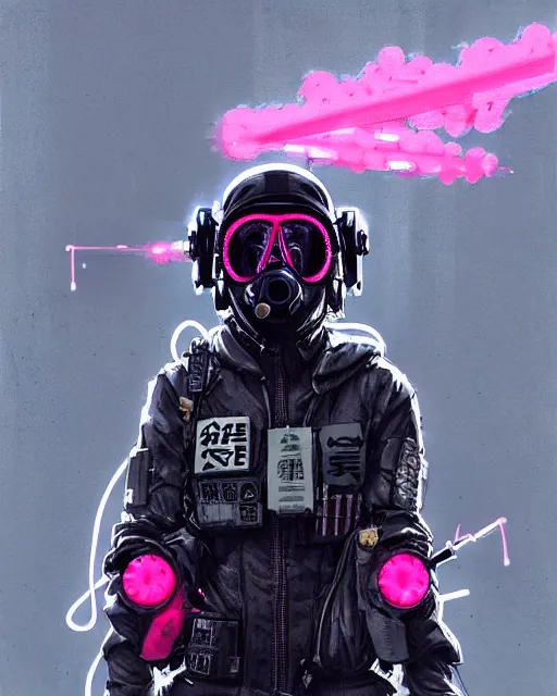 Image similar to detailed neon female swat officer flying a fighter jet, cyberpunk futuristic, neon, gas mask, reflective puffy coat, decorated with traditional japanese by ismail inceoglu dragan bibin hans thoma greg rutkowski alexandros pyromallis nekro rene margitte, fire & smoke, illustrated, perfect face, fine details, realistic shaded, fine - face, pretty face