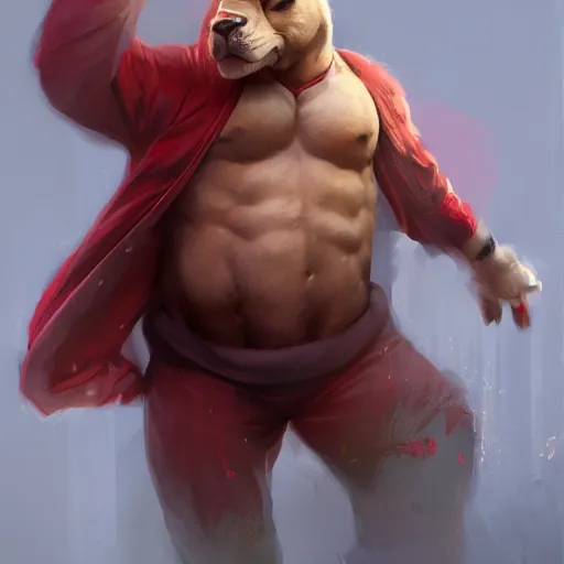 Image similar to a award winnimg commission portrait of a fit anthro bull wearimg a red tracksuit,digital art,art by greg rutkowski,character design by charles bowater,professional character design,ross tran,artstation,deviantart,photorealistic,detailed face,hyperdetailed,4k