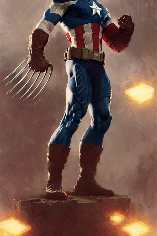 Image similar to wolverine as captain america, intricate, futuristic, fantasy, elegant, by Stanley Artgerm Lau, greg rutkowski, thomas kindkade, alphonse mucha, loish, norman Rockwell,