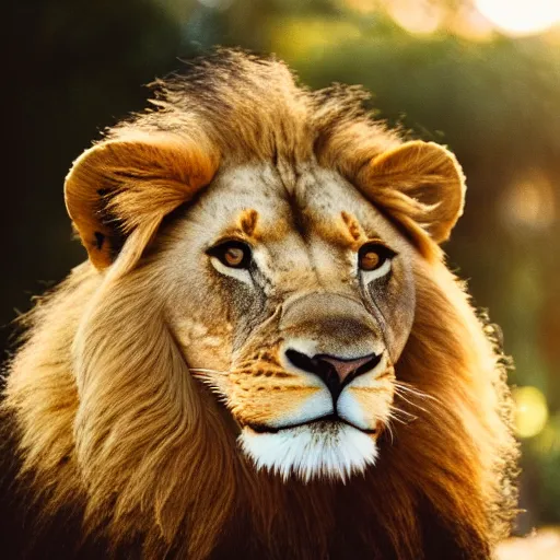 Image similar to photograph of a polaroid of a lion loose at the san diego zoo, tourists in background, bokeh, high definition, slr, golden hour, realistic skin