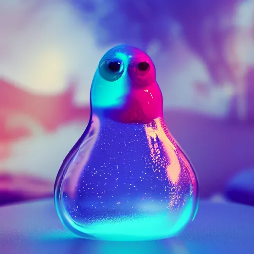 Prompt: lava lamp, gelatinous cute creature inside, happy, playful, vivid, globules, 8 k, octane render