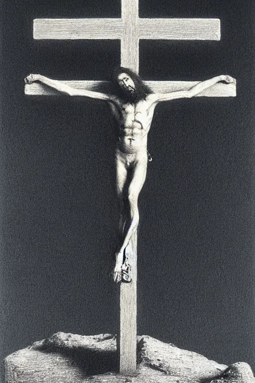 Image similar to jesus christ crucifixion by beksinski, fantasy, scary, award winning 8k