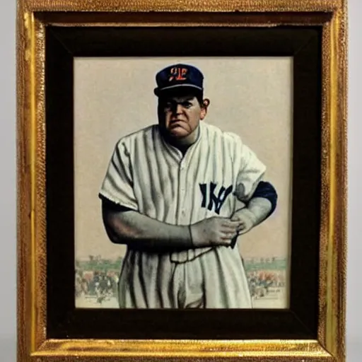 Image similar to a portrait painting of Babe Ruth. lifelike. Looks exactly like him. Painted by Norman Rockwell