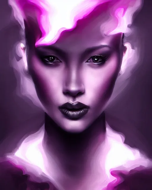 Prompt: black mauve smoke ink beauty portrait, cosmic polygon art, artgerm, ross tran