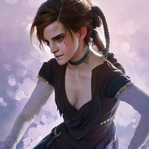 Prompt: ultra realistic illustration, emma watson as jinx from arcane anime, intricate, elegant, highly detailed, digital painting, artstation, concept art, smooth, sharp focus, illustration, art by artgerm and greg rutkowski and alphonse mucha and wlop