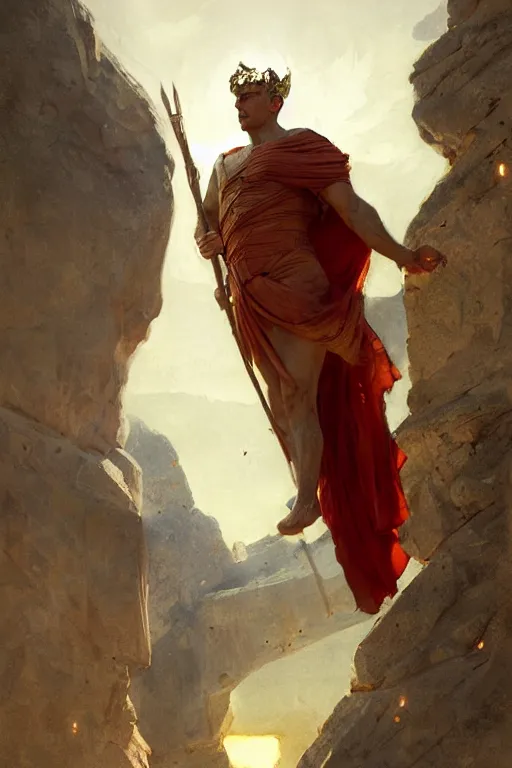 Image similar to ancient roman steve buscemi ascending wearing the civic crown while he levitates and hovers above the ground glowing with power small rocks and pebbles begin lifting off the ground around him, art by anders zorn, wonderful masterpiece by greg rutkowski, beautiful cinematic light, american romanticism by greg manchess, jessica rossier