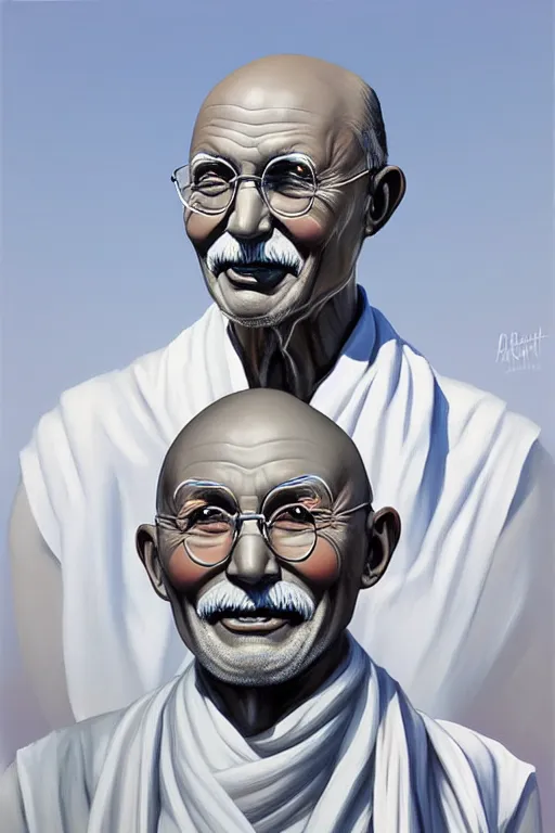 Image similar to portrait of nuclear ghandi statue by artgerm, rhads