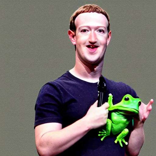 Image similar to mark zuckerberg holding a frog